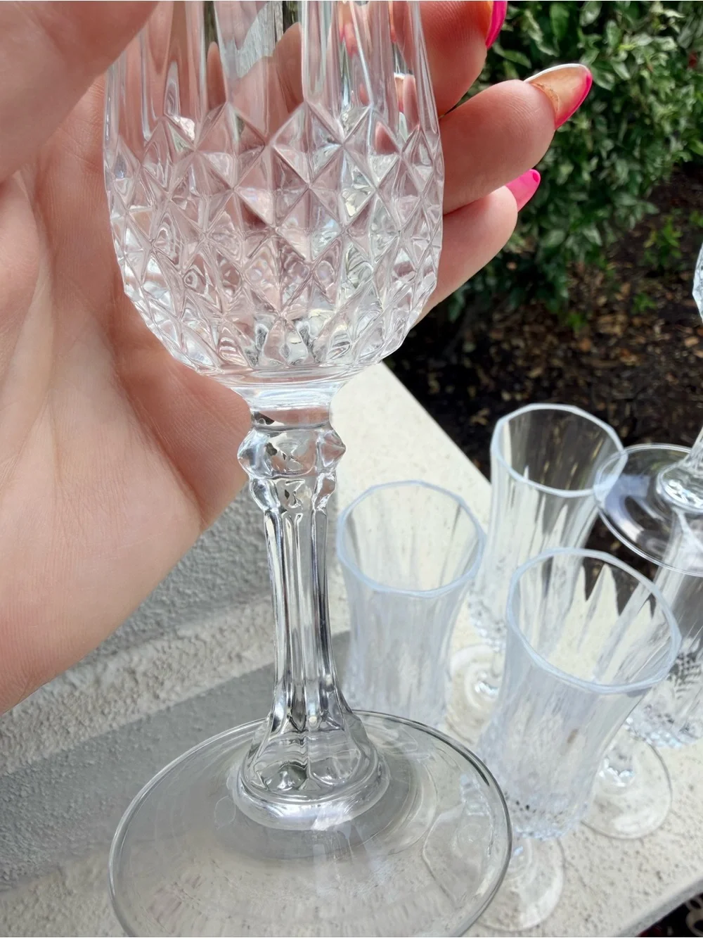 Set of 6 Clear Crystal Champagne Flutes Diamond Cut Optic Panel Stemware 8